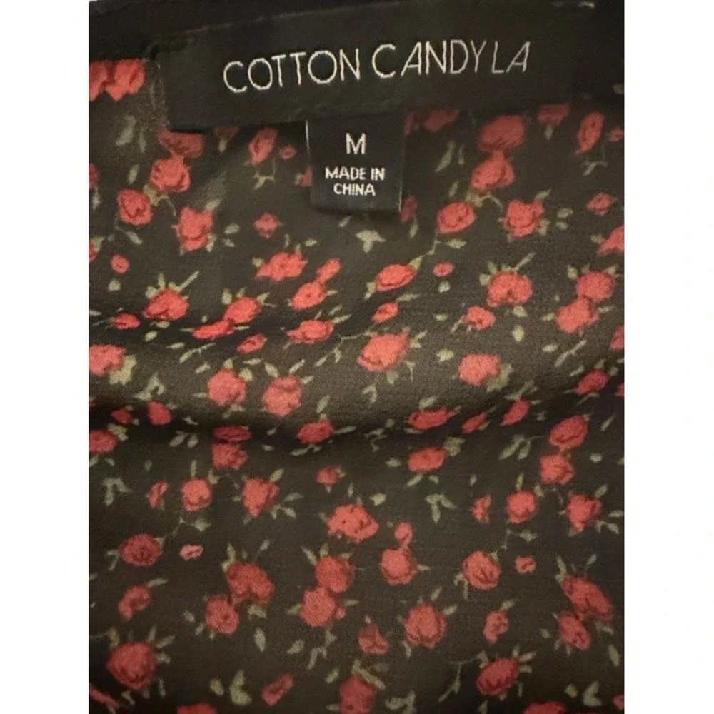Cotton‎ Candy LA Red Floral Ruched Mini Dress Short Puff Sleeve Square Neck Med